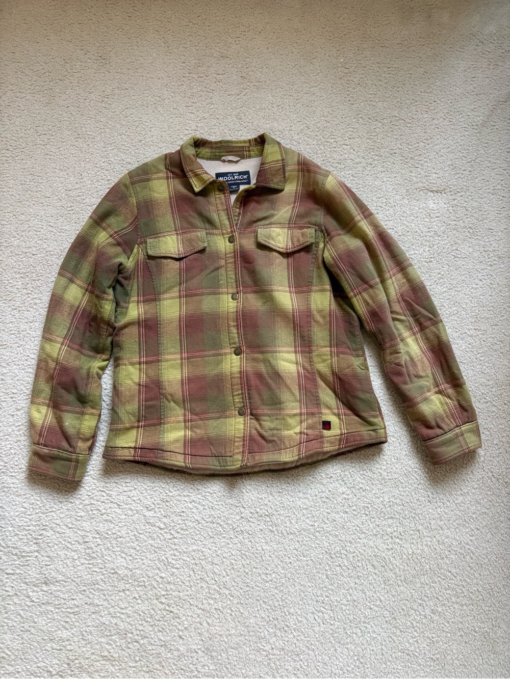 Vintage Woolrich Fleece tan yellow Plaid Shacket Sz M chore jacket gorpcore cozy